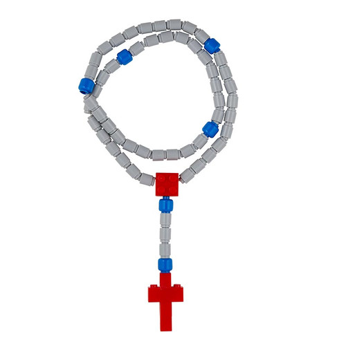 Light Gray/Red/Blue Building Blocks Rosary - 4/pk