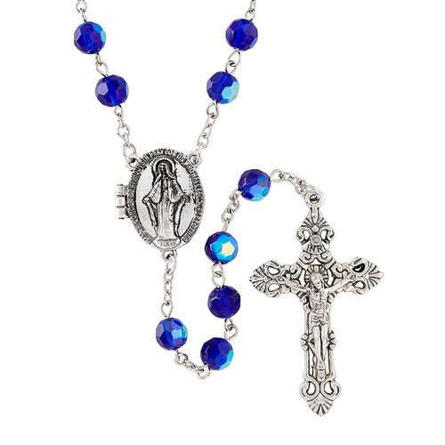 Sapphire Crystal Prayer Locket Rosary