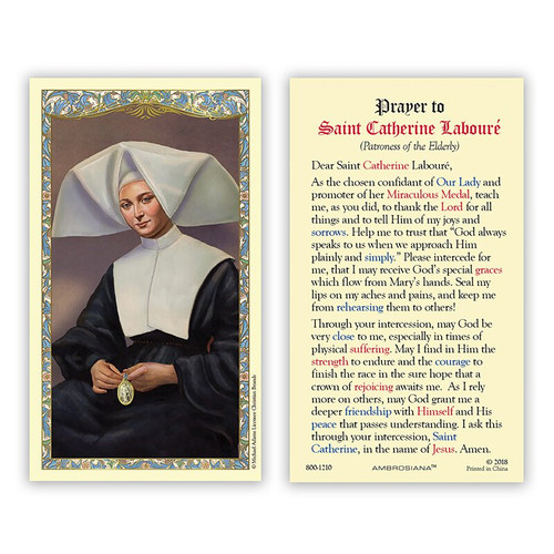 Saint Catherine Labour&eacute; Laminated Holy Card - 25/pk