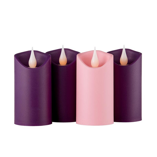 Flameless LED Advent Small Pillar Candle Set - 4 sets/pk
