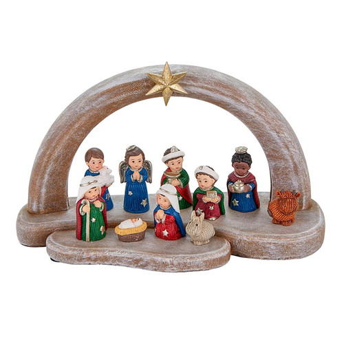 10-Piece Childlike Nativity with Lighted Arch Base