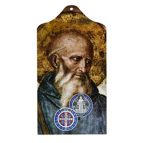 Saint Benedict Wood Plaque