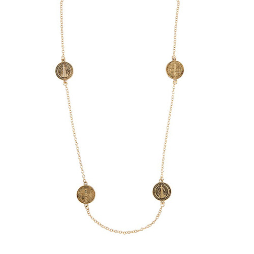 Saint Benedict Coin Necklace - Gold