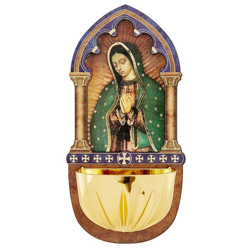 Lasered Wood Holy Water Font - Our Lady Of Guadalupe