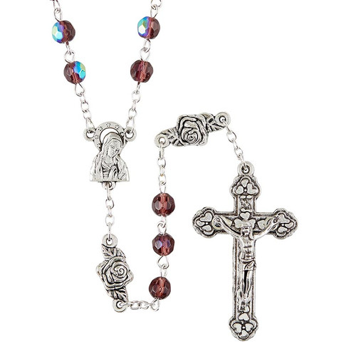 Our Father Amethyst Bead Rosebud Rosary