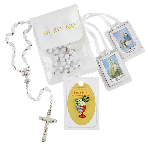 White First Communion Rosary Kit