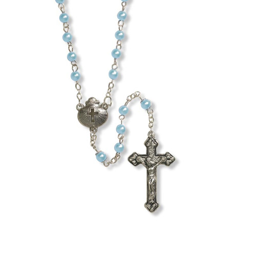 Blue Baptism Rosary with Hinged Rosary Box - 3/pk