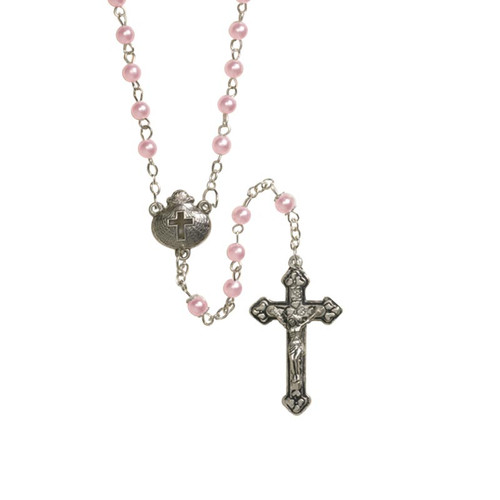 Pink Baptism Rosary with Hinged Rosary Box - 3/pk