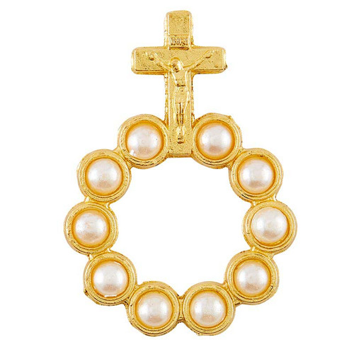 Crucifix With Pearls Rosary Ring