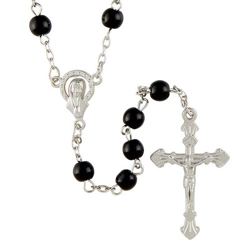 Jet Glass Bead Rosary (BK-12188)