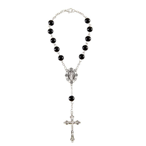 Black Wood Bead Auto Rosary