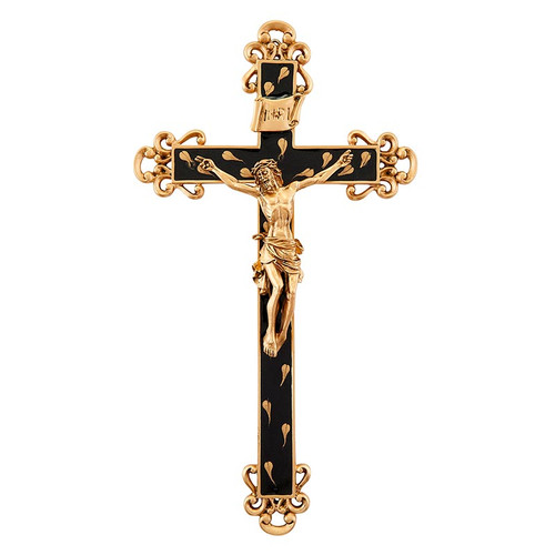 10" Floral Crucifix - Golden Brown Antique Gold Finish