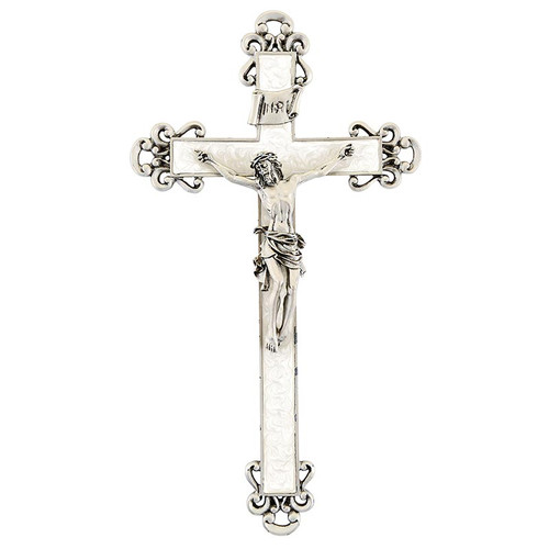 10" White Pearlized Inlay Cross - Antique Pewter Finish