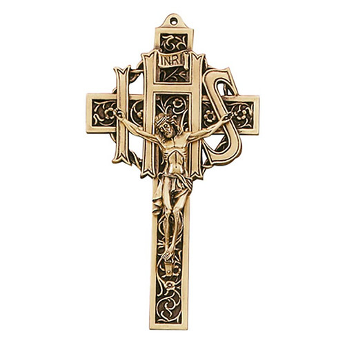 9" Filigree HIS Crucifix - Antique Gold Finish