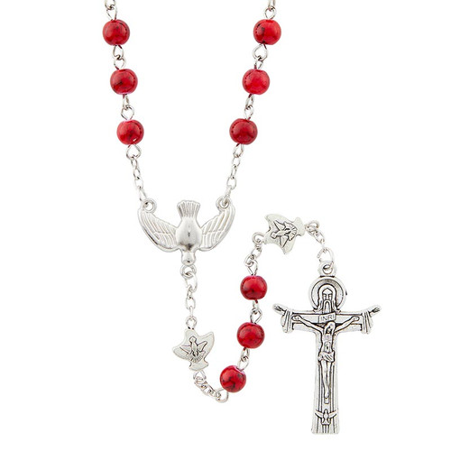 Holy Spirit Confirmation Red Marble Rosary - 6/pk