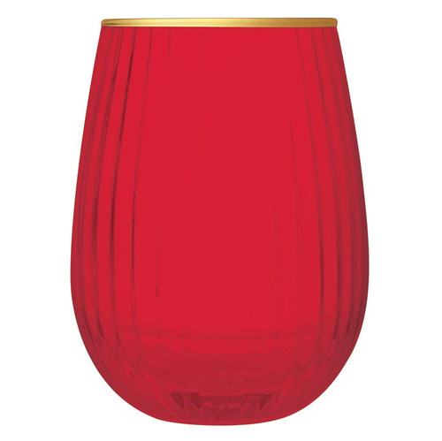 Beveled Stemless Wine Glass - Red