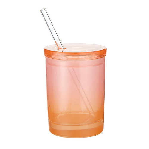 Glass DOF with Lid and Straw - Pink Orange