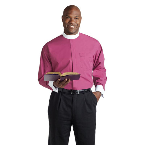 French Cuff Banded Collar Clergy Shirt - Fuchsia
