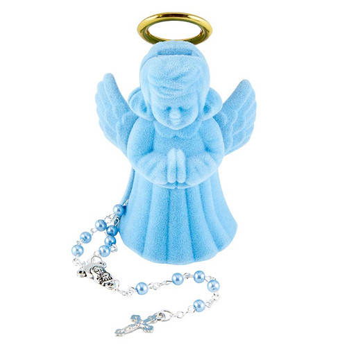 Blue Pearl Rosary with Guardian Angel Case - 3/pk