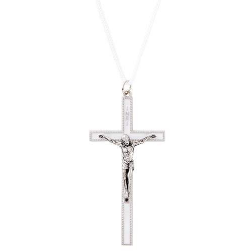 White Enamel Crucifix Pendant - 2/pk