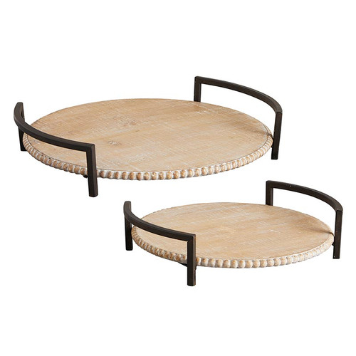 Iron Handle Wood Trays - Set of 2