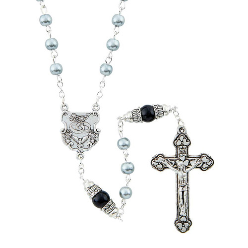 Gray Wedding Rosary With Intertwining Rings Centerpiece- 2/pk