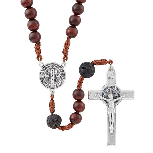 Monte Cassino Collection - Wood Cord Rosary With Black Lava Bead