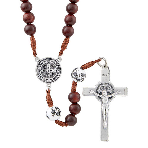 Monte Cassino Collection - Wood Cord Rosary With Ceramic Bead