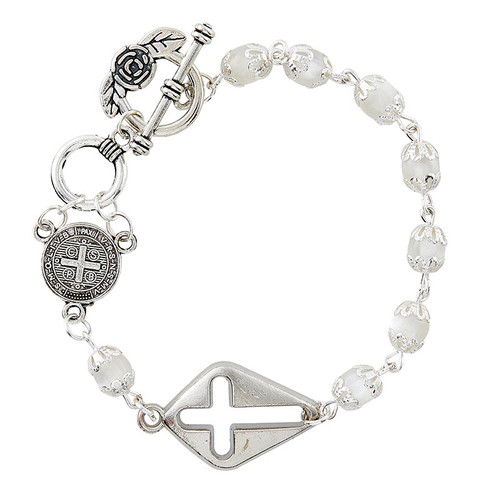 Saint Benedict Bracelet With Lobster Clasp - White