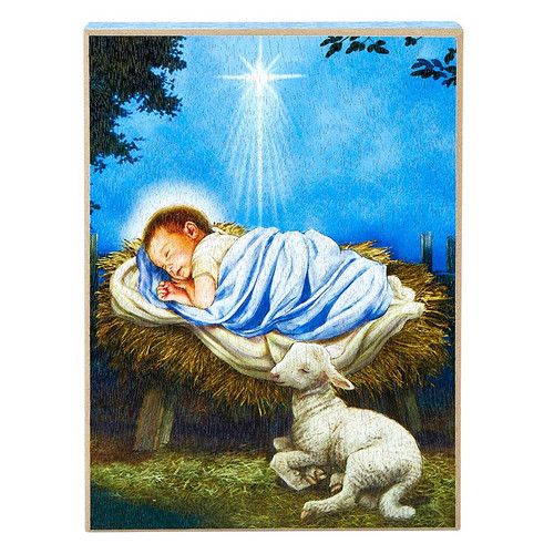 Baby Jesus with Lamb Box Sign