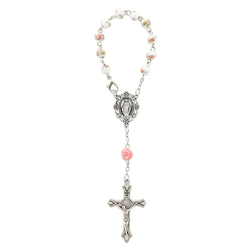 Pink Floral Rose Garden Auto Rosary - 8/pk