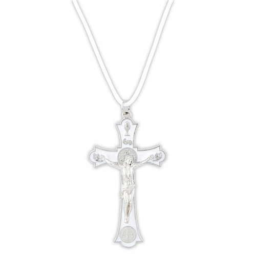 White First Communion Crucifix Pendant - 12/pk