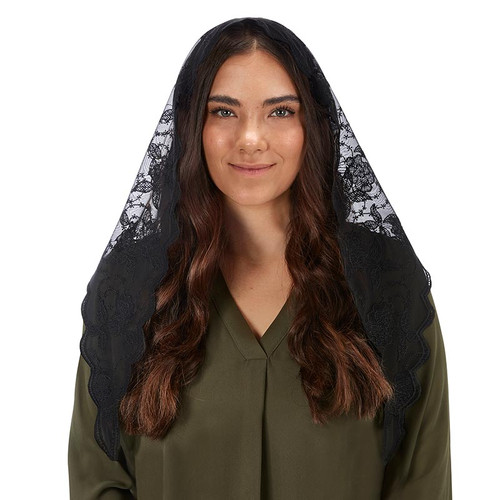 Black Scallop Floral Chapel Veil - [Consumer]Autom