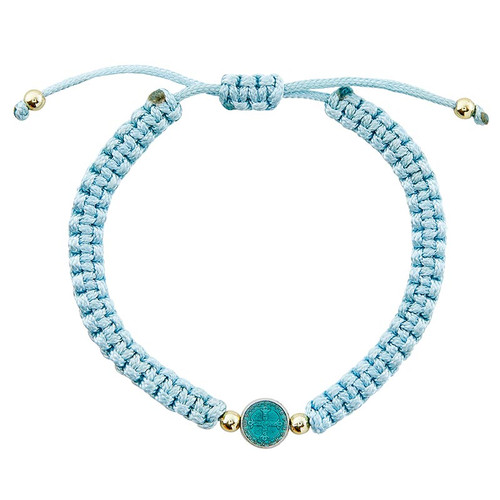 Light Blue St. Benedict Medal Macrame Bracelet - 12/pk