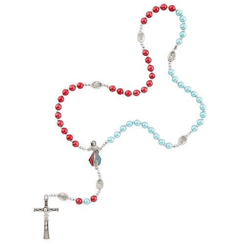 Red and Blue Divine Mercy Medals Rosary - 8/pk 