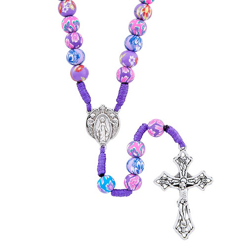 Purple Colorful Floral Cord Rosary - 2/pk