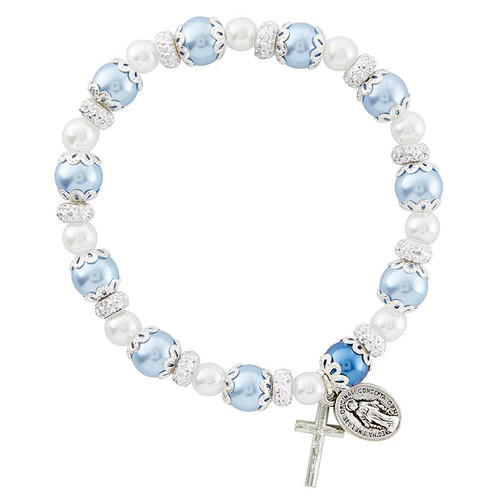Blue Pearl Rosary Bracelet - 12/pk