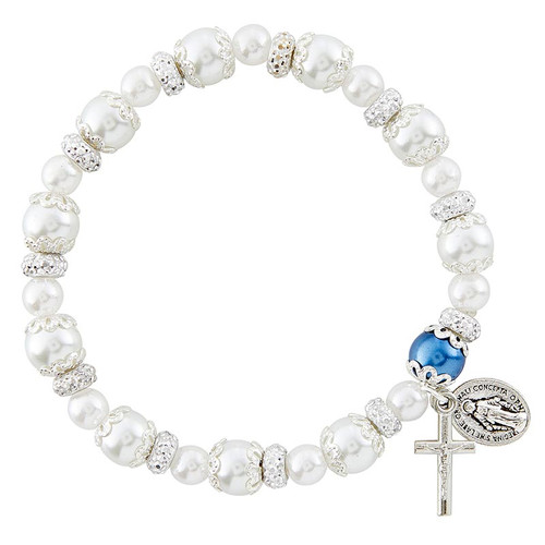 White Pearl Rosary Bracelet - 12/pk