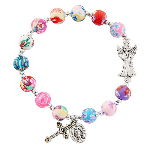 Guardian Angel Flower Bead Rosary Bracelet - 12/pk