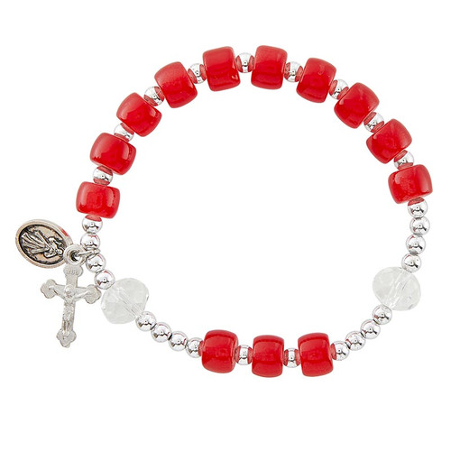 Red Divine Mercy Rosary Bracelet - 8/pk