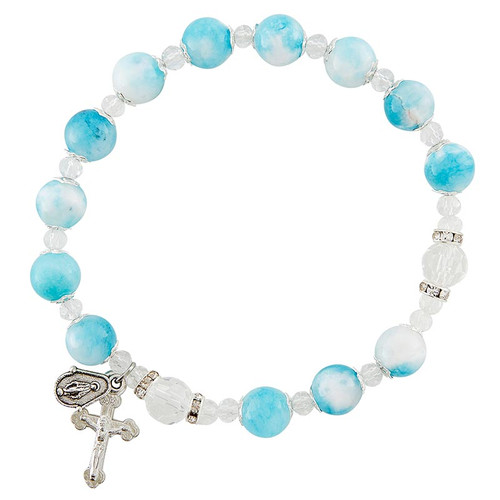 Blue Jade Stone Rosary Bracelet - 6/pk