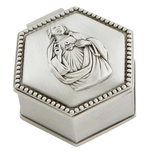 Sacred Heart of Jesus Pewter Finish Rosary Box