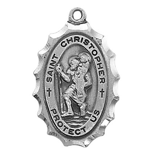 Scalloped Sterling Silver St. Christopher Medal