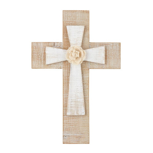 Wall Cross - Layered Cross with flower - 12"