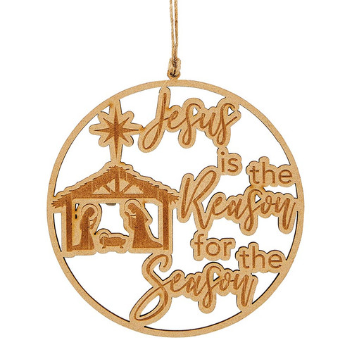 Jesus is the Reason Laser Wood Christmas Ornament - 12/pk