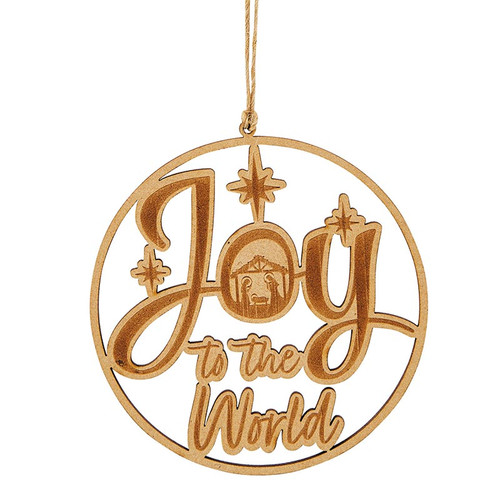 Joy to the World Nativity Laser Wood Christmas Ornament - 12/pk