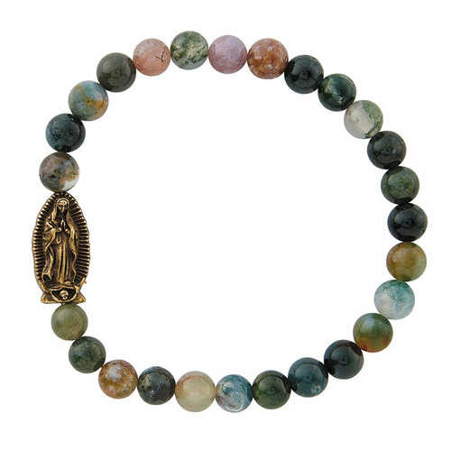 Vintage Green Agate Stone Our Lady of Guadalupe Bracelet - 8/pk