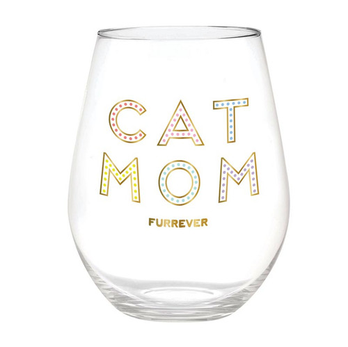 Jumbo Stemless Wine Glass - Cat Mom