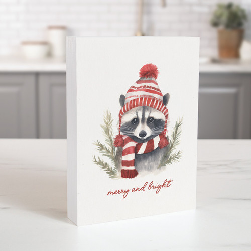 Word Block - Merry & Bright Raccoon
