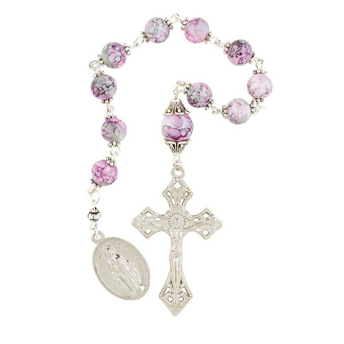 Pink Marble Pocket Rosary - 6/pk